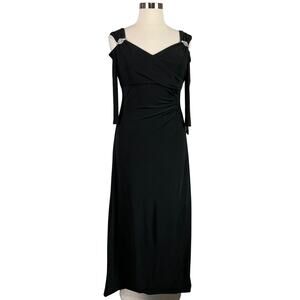 R&M Richards Women's Formal Dress Size 16 Black Cold Shoulder Long Sleeve Gown